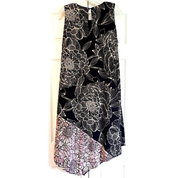 London Times Woman 14W Sleeveless Floral Multicolor A-Line Handkerchief Hem - Picture 3 of 7